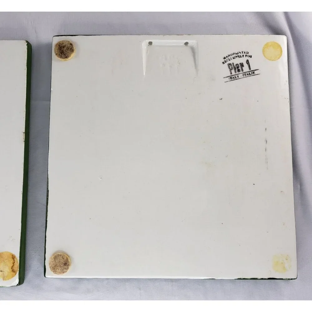 Pier 1 Leaf Trivet Tiles Set of 2 Italy Green White